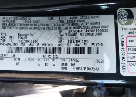 2011 Ford Fiesta Se z USA, uszkodzony, nr VIN 3FADP4EJ1BM160030